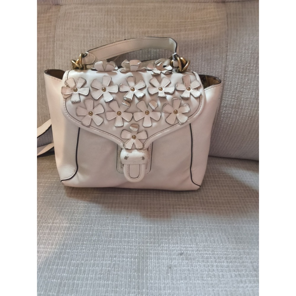 71. Coach Parker Top Handle Tea Rose Applique Chalk White Leather Bag 29360-700